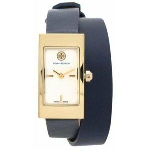 Tory Burch Navy Signature Watch with Gold Face